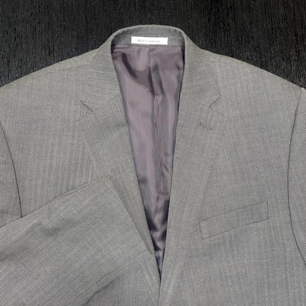 Lauren Ralph Lauren 42R Silk Wool Blend‎ Striped Gray Suit Blazer